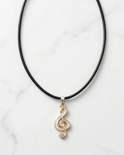 Rose Gold and White Treble Clef Necklace