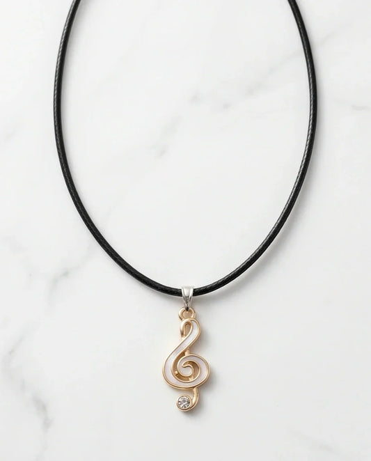 Rose Gold and White Treble Clef Necklace