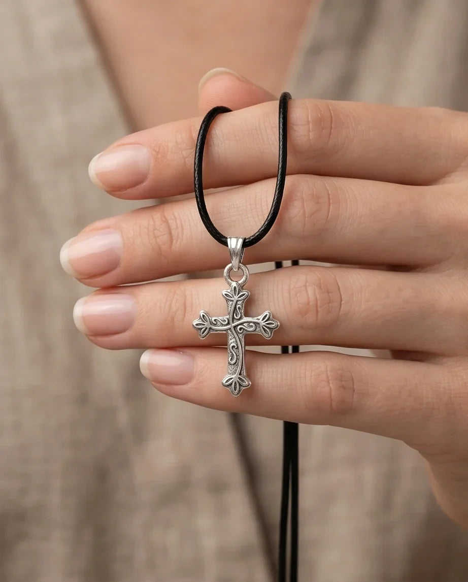 Silver Ornate Filigree Cross Necklace