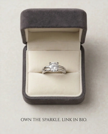 Sterling Silver Round-Cut Split Shank Moissanite Solitaire Ring