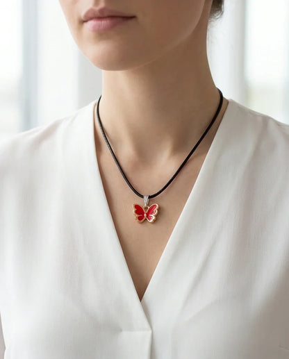 Gold and Red Butterfly Pendant Necklace
