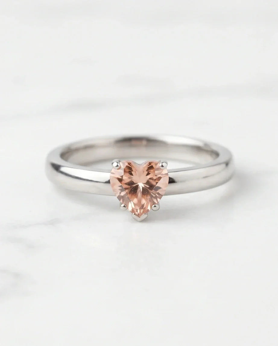 Sterling Silver Heart-Cut Peach Morganite Solitaire Ring