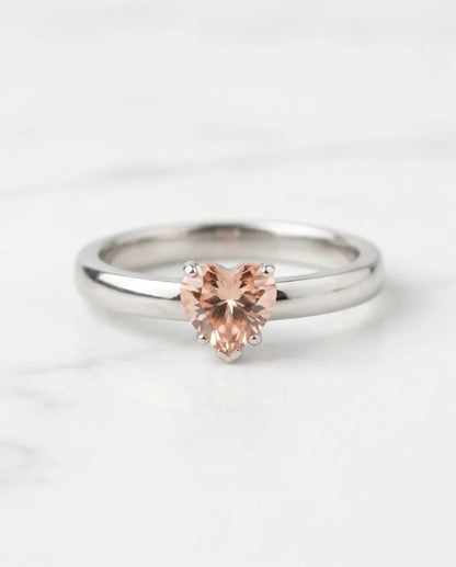 Sterling Silver Heart-Cut Peach Morganite Solitaire Ring