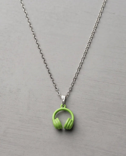Lime Green Headphones Enamel Pendant Necklace