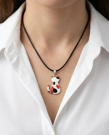 Artistic Calico Cat Silhouette Pendant Necklace