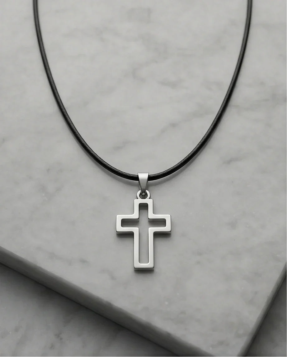 Silver Open Cross Pendant Necklace