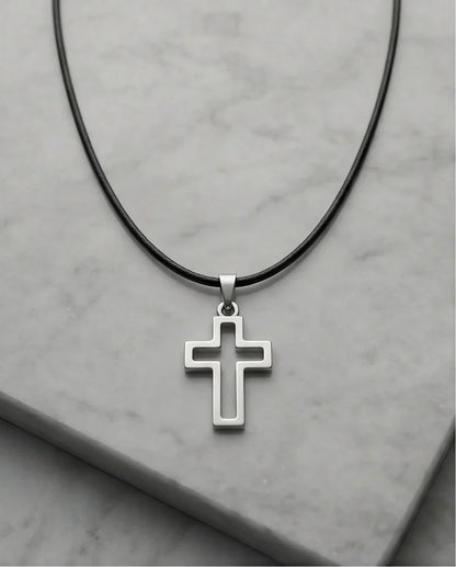 Silver Open Cross Pendant Necklace