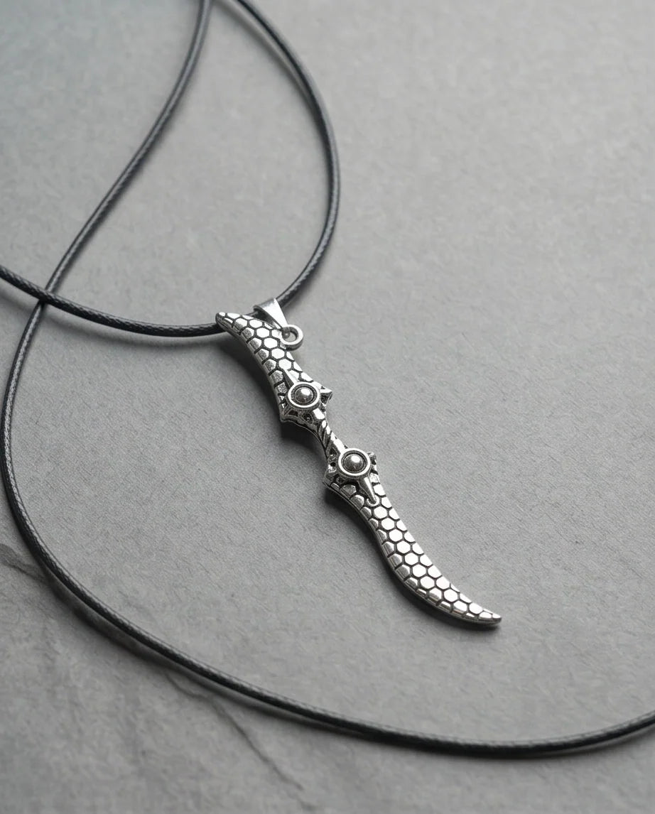 Antique Silver Scaled Dagger Pendant Necklace