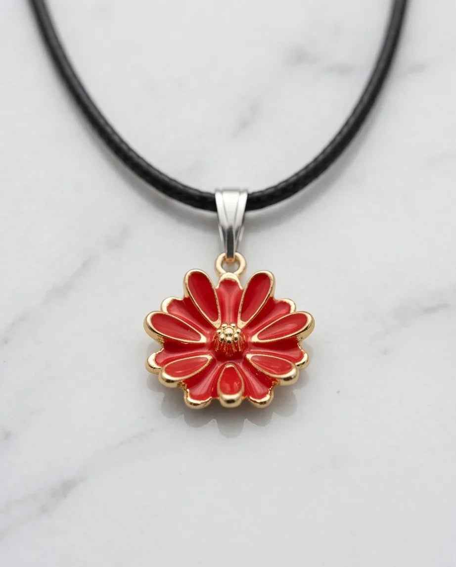 Gold and Red Marigold Pendant Necklace