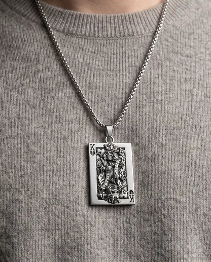 Gothic Skeleton King Card Pendant Box Chain
