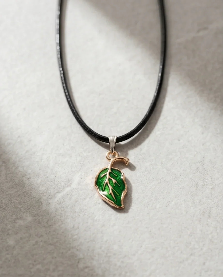 Gold and Green Leaf Pendant Necklace