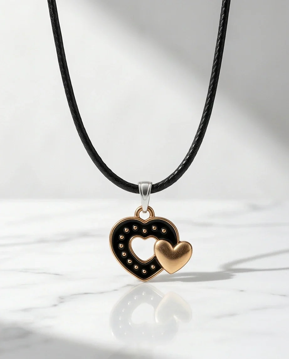 Gold and Black Layered Heart Necklace