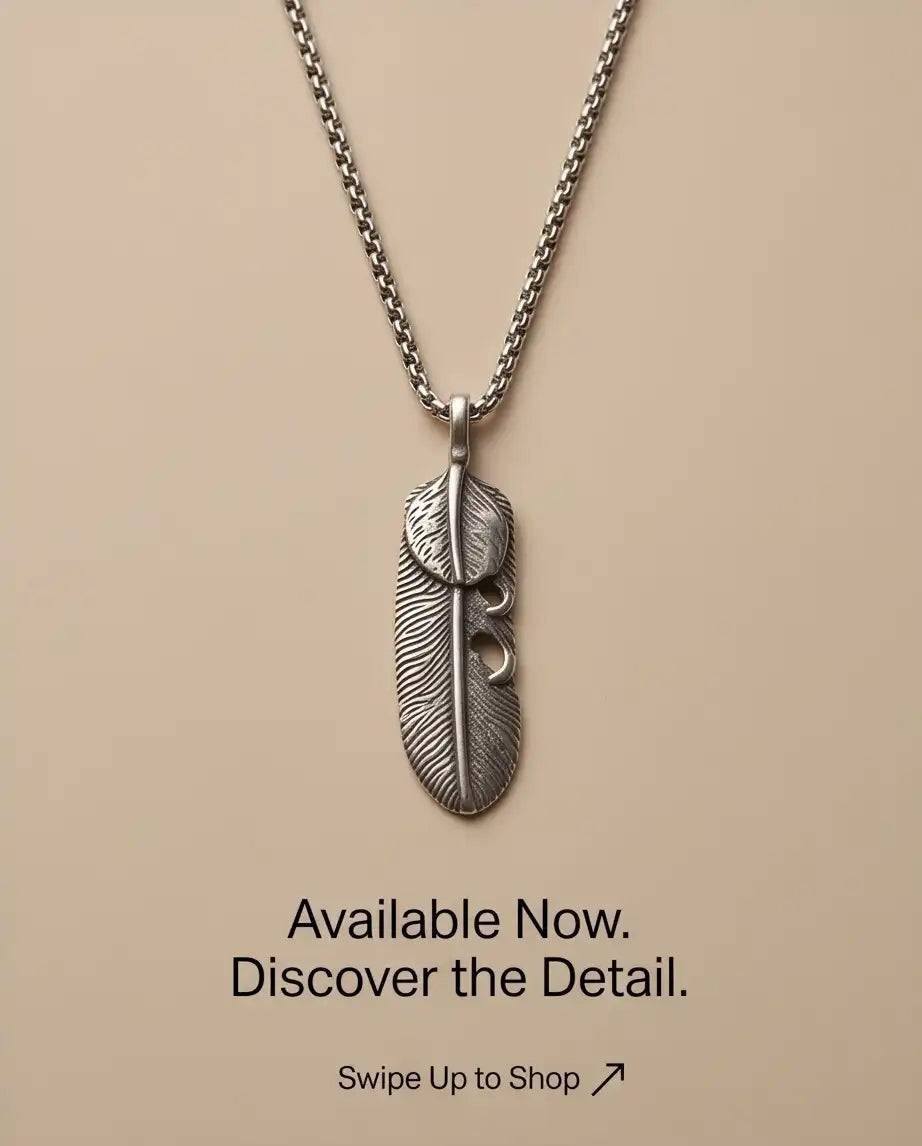 Sculpted Feather Pendant Box Chain