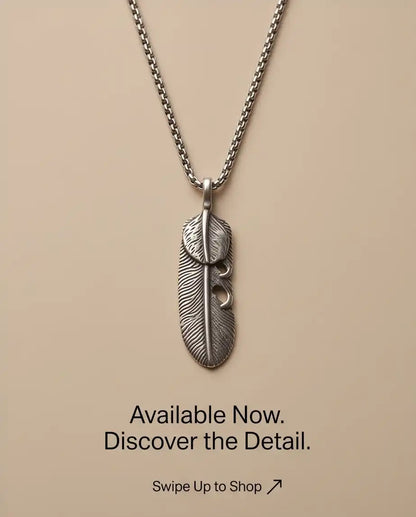 Sculpted Feather Pendant Box Chain