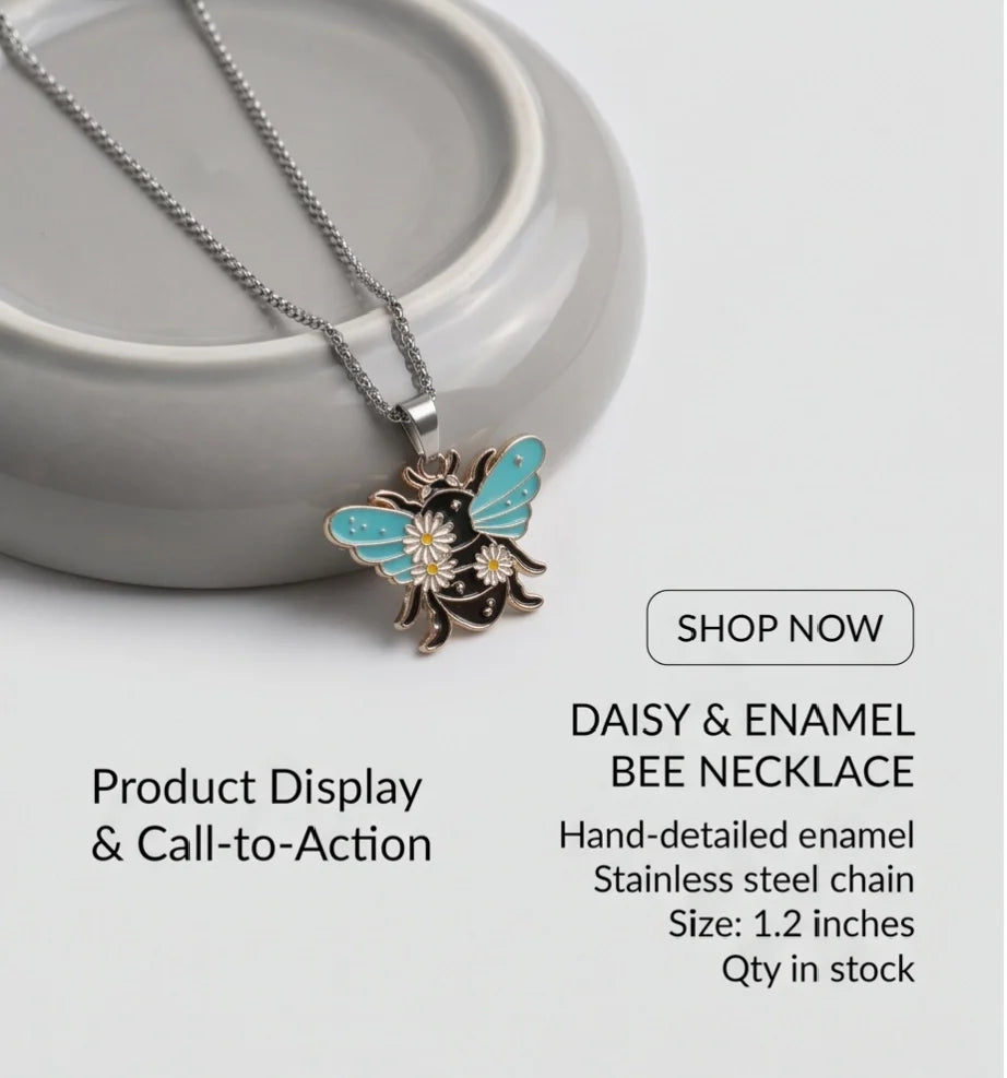 Gold Daisy Honeybee Enamel Chain Necklace