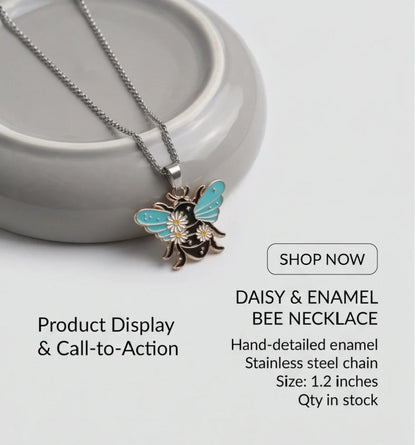 Gold Daisy Honeybee Enamel Chain Necklace