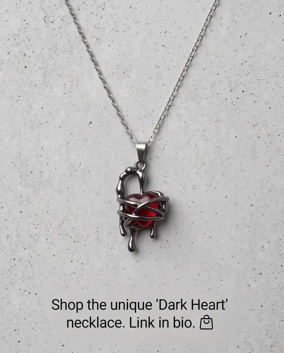 Black Thorny Dripping Heart Red Gem Pendant Necklace