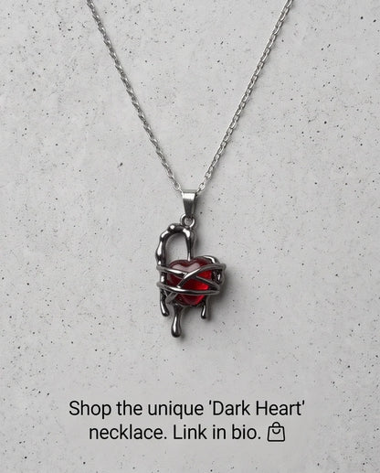 Black Thorny Dripping Heart Red Gem Pendant Necklace