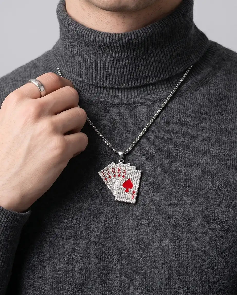 Iced Red Royal Flush Pendant Box Chain
