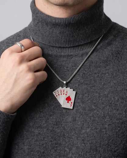 Iced Red Royal Flush Pendant Box Chain
