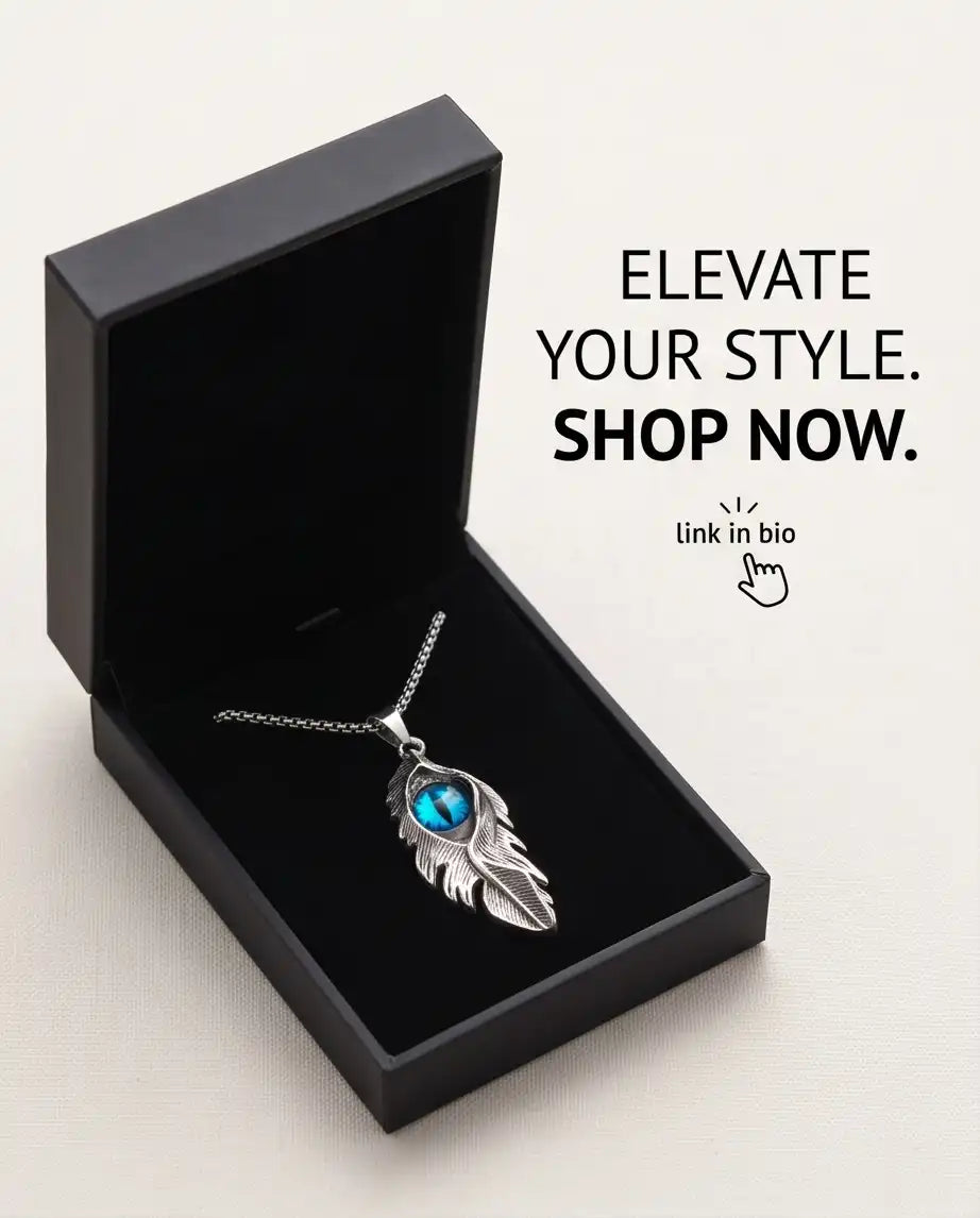 Blue Dragon Eye Feather Pendant Box Chain