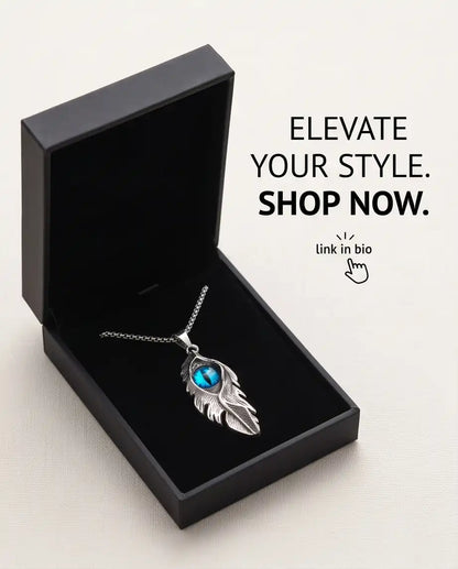 Blue Dragon Eye Feather Pendant Box Chain