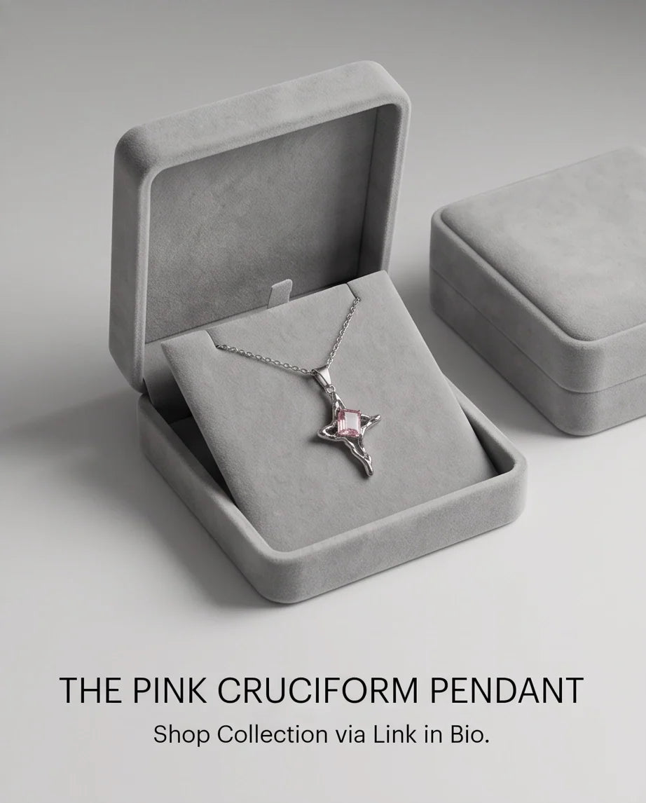 Silver Pink Gemstone Gothic Cross Pendant Necklace