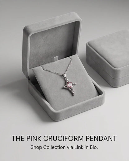 Silver Pink Gemstone Gothic Cross Pendant Necklace
