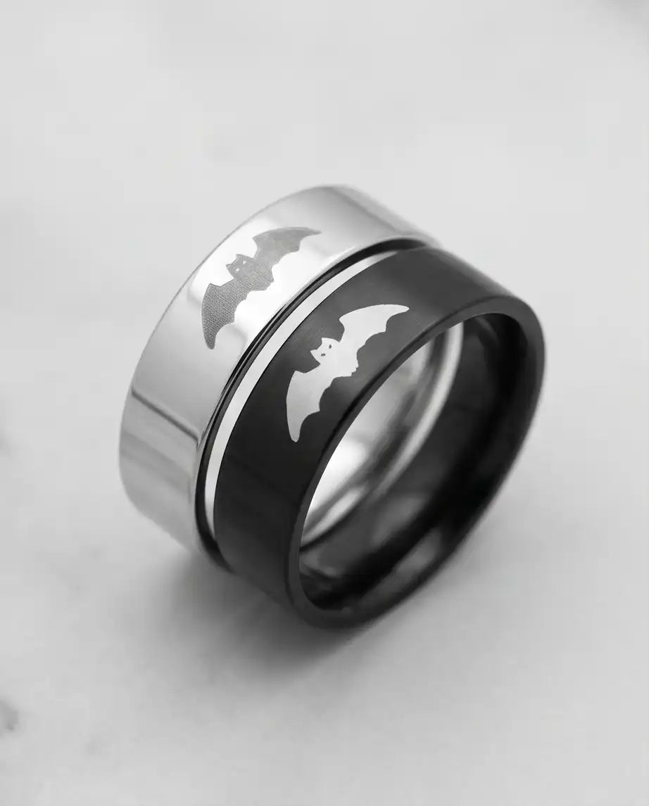 Matching Bat Silhouette Couple Band Rings
