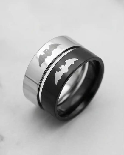 Matching Bat Silhouette Couple Band Rings