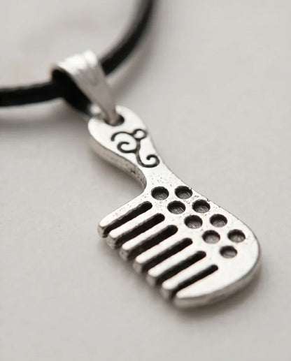 Silver Hair Comb Pendant Necklace
