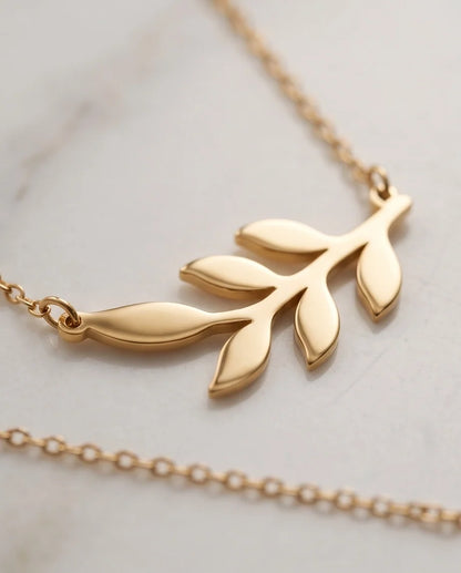 Gold Olive Leaf Branch Necklace