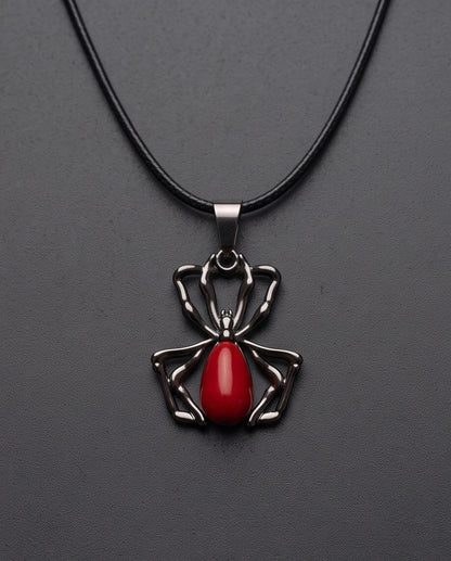 Silver Spider Red Gemstone Pendant Necklace