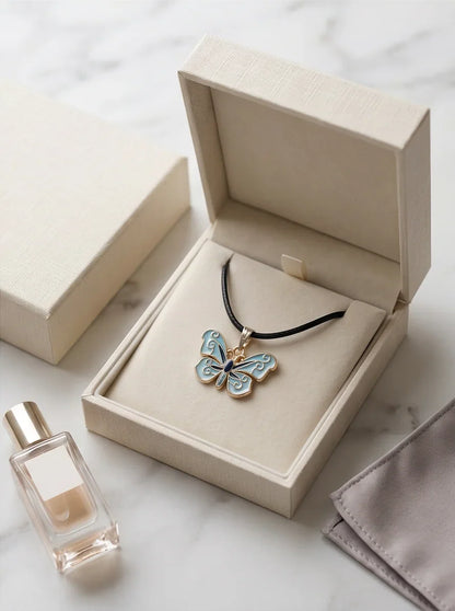 Blue Enamel Butterfly Pendant Necklace