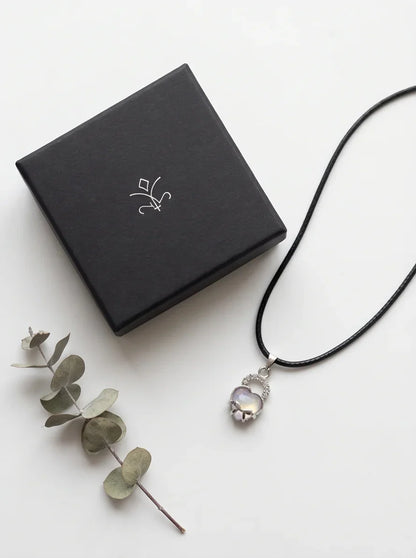 Opalite Heart Bow Lock Pendant Necklace