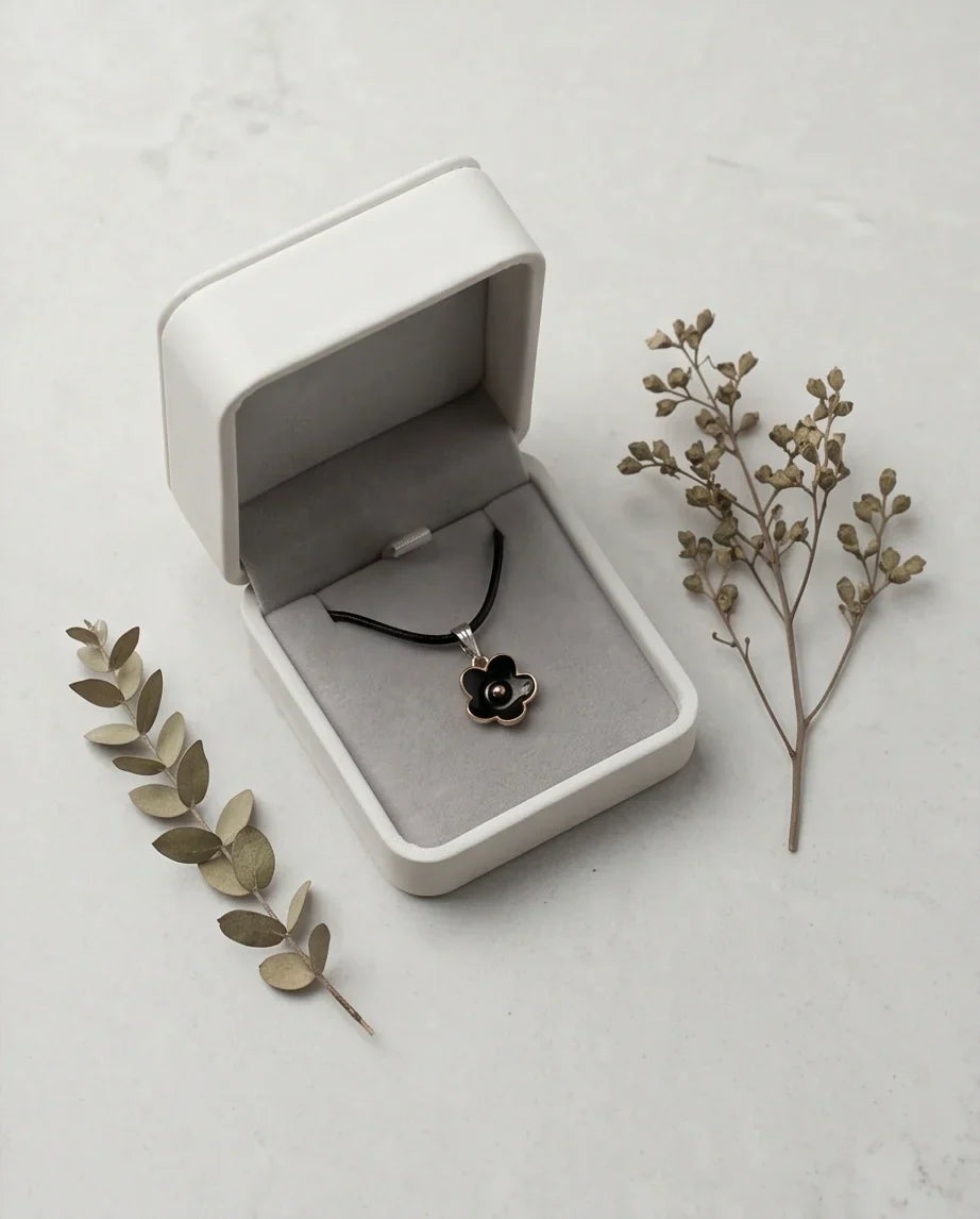 Gold and Black Minimalist Flower Necklace