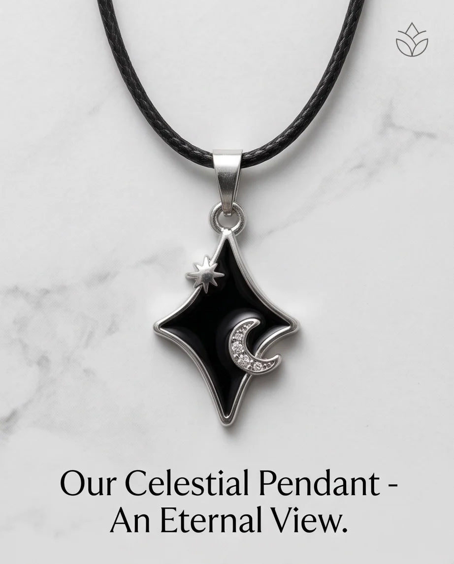 Celestial Black Starburst Moon Pendant Necklace