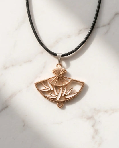 White Leaf Bamboo Fan Pendant Necklace