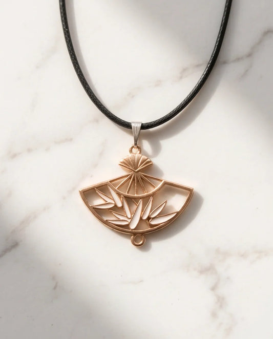 White Leaf Bamboo Fan Pendant Necklace