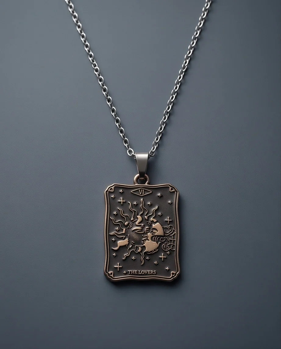 Gold Celestial Sun & Moon Tarot Card Pendant Necklace
