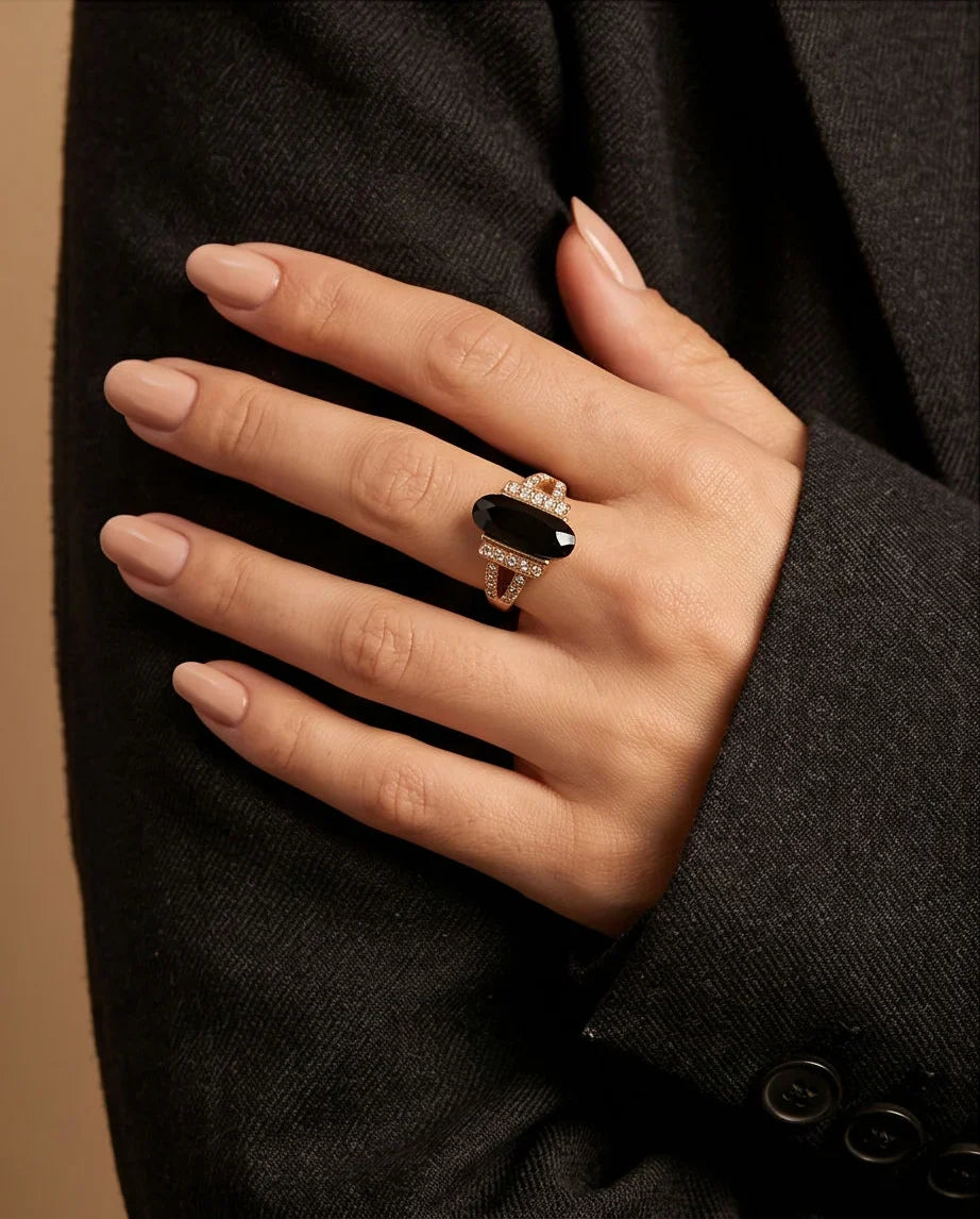 Gold Marquise Onyx Vintage Ring