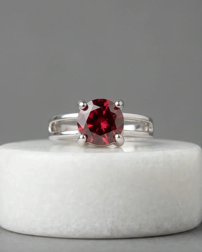 Sterling Silver Round-Cut Split Shank Garnet Red Solitaire Ring