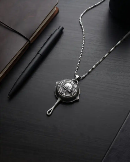 PUBG Frying Pan & Helmet Emblem Silver Box Chain Necklace