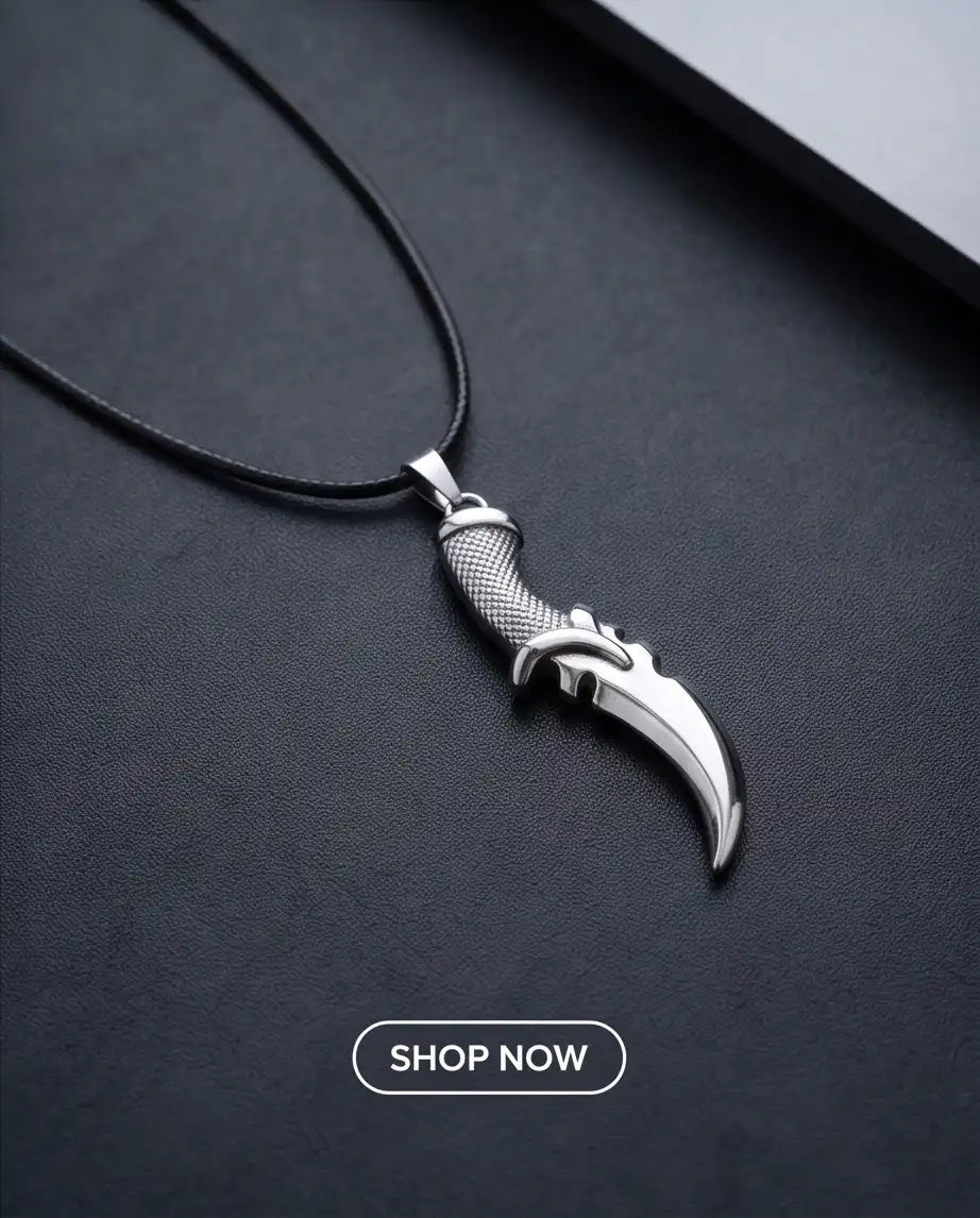 Curved Tactical Dagger Knife Pendant Box Chain