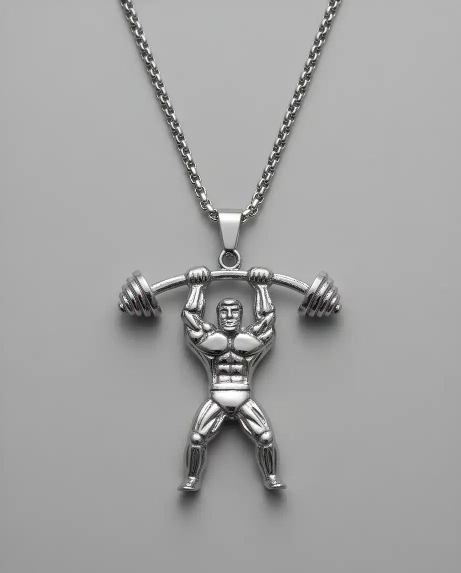 Bodybuilder Barbell Weightlifting Fitness Pendant Box Chain