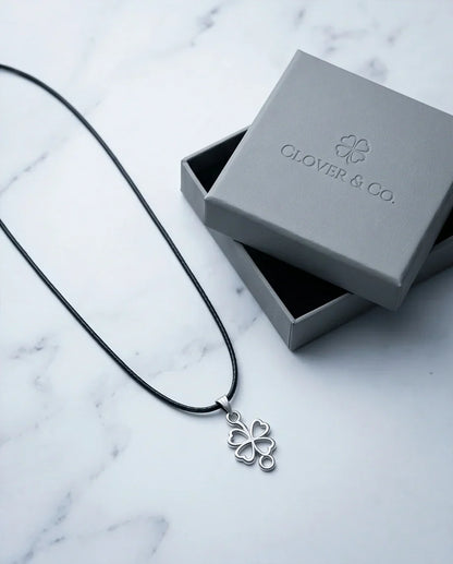 Silver Open Heart Four-Leaf Clover Necklace