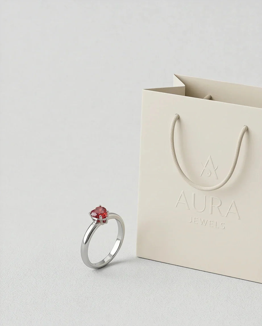 Sterling Silver Heart-Cut Crimson Ruby Solitaire Ring
