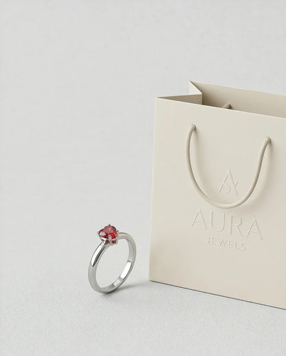 Sterling Silver Heart-Cut Crimson Ruby Solitaire Ring