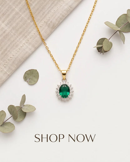 Silver Emerald Green Oval Halo Medallion Pendant Necklace