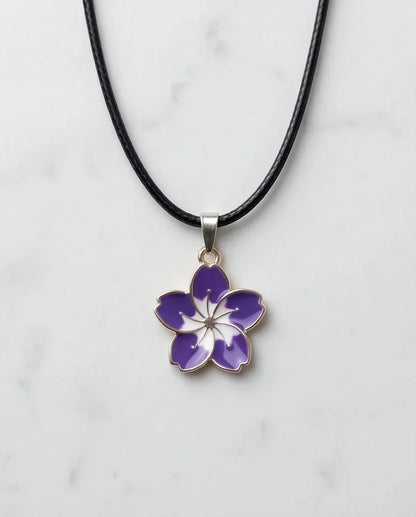 Elegant Purple and White Floral Enamel Pendant Necklace